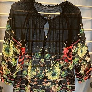 a.n.a Black Multicolor Floral Blouse